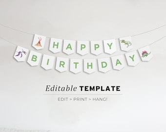 Dino Island Dinosaur Birthday Party Banner Printable Editable Template #046