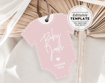 Blush Minimalist Baby Onesie Party Favor Tag Template, Custom Printable Tag | EDITABLE TEMPLATE #035