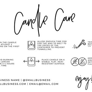 Juliette Minimalist Candle Care Card e biglietto di ringraziamento con icone, inserto per il pacchetto di ringraziamento / MODELLO MODIFICABILE #050 #043 immagine 9