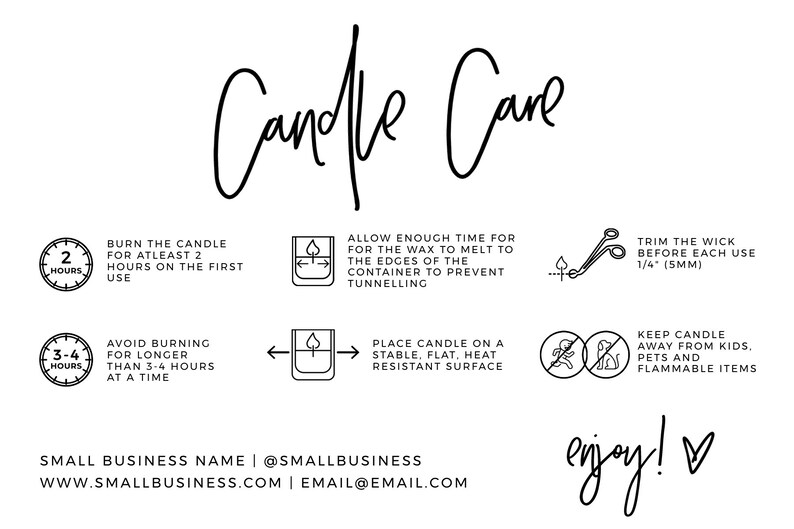 Juliette Minimalist Candle Care Card e biglietto di ringraziamento con icone, inserto per il pacchetto di ringraziamento / MODELLO MODIFICABILE #050 #043 immagine 9