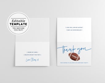 Minimalist Football Theme Thank You Card, Printable | EDITABLE TEMPLATE #056