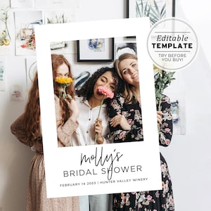 Bridal Shower Photo Frame Prop Frame Printable, Photo Booth Prop | EDITABLE TEMPLATE Blush Minimalist #004