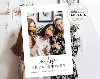 Bridal Shower Photo Frame Prop Frame Printable, Photo Booth Prop | EDITABLE TEMPLATE Blush Minimalist #004