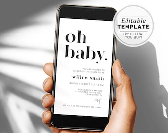 Minimalist Oh Baby Shower Digital e-Invite Template | EDITABLE TEMPLATE #001 Mr White