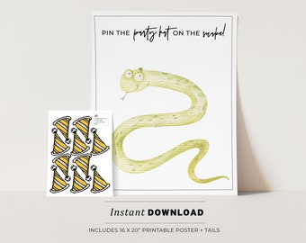 Kids Party Game, Pin the Hat on the Snake Printable Poster, Birthday Party Game, INSTANT DOWNLOAD