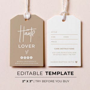 Nue Minimalist Clothing Swing Tag Care Instructions Template | EDITABLE TEMPLATE #052 #043