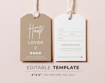 Nue Minimalist Clothing Swing Tag Care Instructions Template | EDITABLE TEMPLATE #052 #043