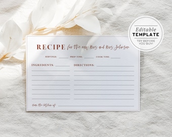 Ceramica Minimalist Recipes for the Bride and Groom Card, Advice Bridal Shower, Printable | EDITABLE TEMPLATE #045