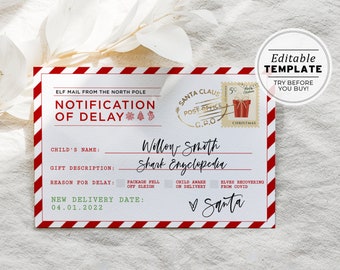 Editable Delayed Christmas Gift Printable Christmas Gift Voucher, Late Christmas Present Official Notice | EDITABLE TEMPLATE