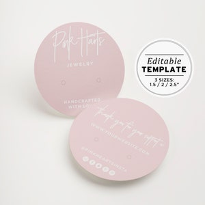 Blush Editable Round Earring Display Card Template, 3 Sizes - 2/2.5/3&quot; #051 #043