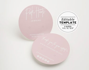 Blush Editable Round Earring Display Card Template, 3 Sizes - 2/2.5/3" #051 #043