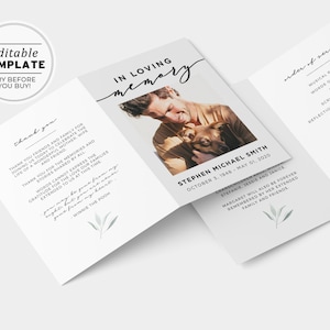 Minimalist Funeral Program Template, Obituary Template, Celebration of Life, Memorial Service Program, Funeral Order of Service