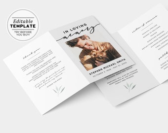 Minimalist Funeral Program Template, Obituary Template, Celebration of Life, Memorial Service Program, Funeral Order of Service