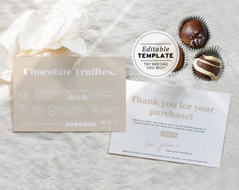Minimalist Chocolate Truffles Care Card and Thank You Card, Thank You Package Insert | EDITABLE TEMPLATE #053 #043 Scandi Minimalist