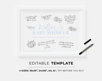 Powder Blue Baby Shower Guestbook Signature Poster Template | PRINTABLE, EDITABLE TEMPLATE