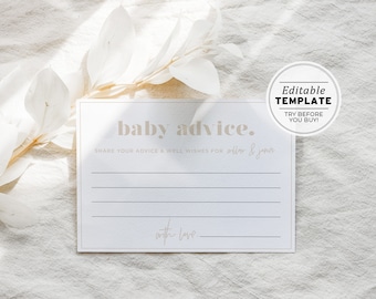 Baby Shower Games, Baby Advice Card, Baby Shower Activities, Digital Download, Printable Editable Template #047 Scandi Minimalist