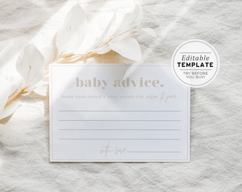 Baby Shower Baby Advice Card, Printable Editable Template #047 Scandi Minimalist