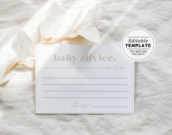 Baby Shower Games, Baby Advice Card, Baby Shower Activities, Digital Download, Printable Editable Template #047 Scandi Minimalist