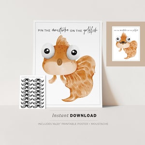 Cute Goldfish Party Game, Pin the Moustache on the Goldfish Printable Poster, Birthday Party Game, INSTANT DOWNLOAD