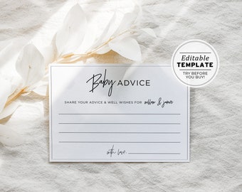 Baby Shower Games, Baby Advice Card, Baby Shower Activities, Digital Download, Printable Editable Template #004 Juliette
