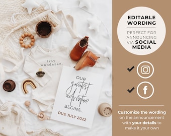 Olive Digital Pregnancy Announcement, Social Media Announcement, Baby Due Date, Birth Announcement, Editable Pregnancy Template