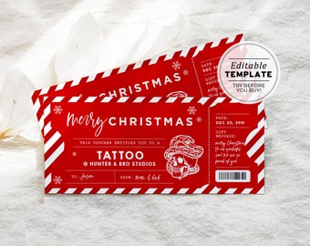 Printable Tattoo Christmas Gift Certificate, Christmas Tattoo Gift Voucher, Santa Certificate, Editable Christmas Coupon Template #082 #092