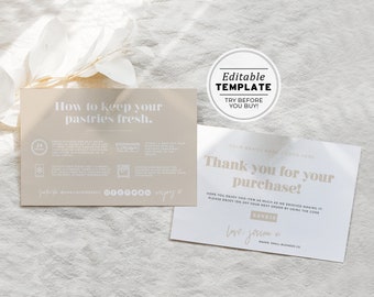 Pastries Care Card and Thank You Card, Thank You Package Insert | EDITABLE TEMPLATE #053 #043 Scandi Minimalist