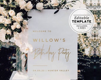 Juliette Gold Birthday Party Welcome Sign Printable Editable Template #017