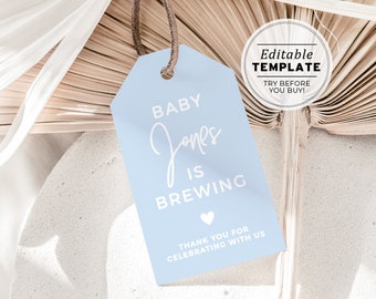 Powder Blue Baby Shower Party Favor Tag Template, 'Par-Tea Favor' Tag Printable | EDITABLE TEMPLATE #036