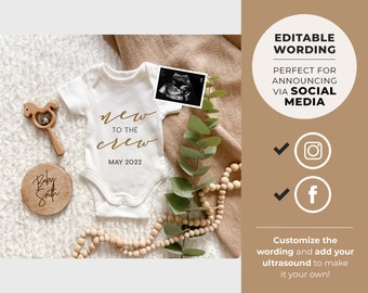 Monet 'New to the Crew' Digital Pregnancy Announcement, Social Media Pregnancy Announcement, Baby Due Date, Editable Template