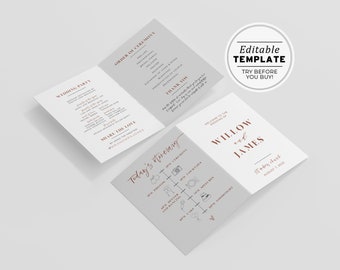 Ceramica Minimalist Wedding Program Template, Modern Order of Service, Wedding Timeline, Printable Ceremony Program, Folded Program #045