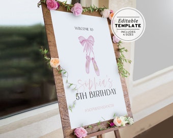 Ballerina Watercolor Birthday Welcome Sign, Mermaid Welcome Poster, Birthday Party Sign | PRINTABLE EDITABLE TEMPLATE #086