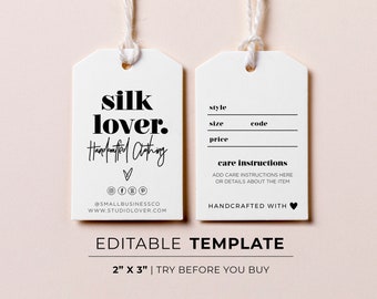 Mr White Minimalist Clothing Swing Tag Care Instructions Template | EDITABLE TEMPLATE #055 #043