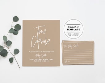 Time Capsule Baby Shower Sign and Card, Printable | EDITABLE TEMPLATE #038 Nue Minimalist