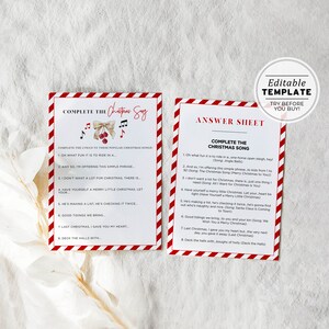 Christmas Song Lyric Game, Christmas Carols Game, Christmas Party Game, Office Christmas Game, Holidays Game | EDITABLE TEMPLATE