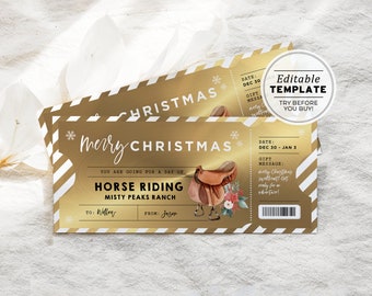 Printable Horse Riding Christmas Gift Voucher Template, Surprise Horse Riding Ticket Gift, Editable Christmas Coupon Template #082 #094