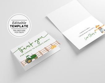 Minimalist Green Tractor Theme Thank You Card, Printable | EDITABLE TEMPLATE #058