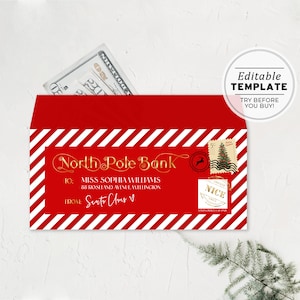 サンタのお金の封筒テンプレート - 印刷可能なクリスマス現金ギフトウォレット | 編集可能なテンプレート #082