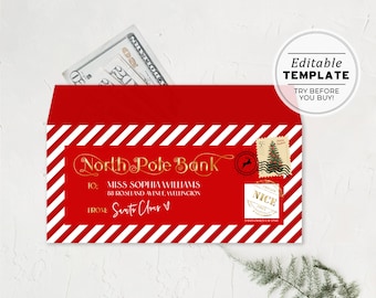 Santa Money Envelope Template - Printable Christmas Cash Gift Wallet | EDITABLE TEMPLATE #082