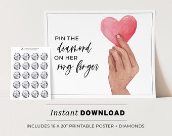 Engagement Party Game, Pin the Diamond on the Ring Finger Printable Poster Party Game, Bridal Shower Game, INSTANT DOWNLOAD