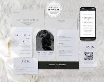 Wedding Invitation Template, Digital Invitation, Minimalist Wedding Invite, RSVP, Save the Date, Printable Editable Template #001 Mr White
