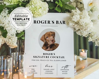 Mr White Furbaby Bar and Drinks Menu Sign, Cats and Dogs Bar Menu, Bar Sign, Drinks Sign, Printable Editable Template #049