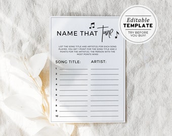 Name That Tune Juliette Baby Shower Game, Printable | EDITABLE TEMPLATE #004