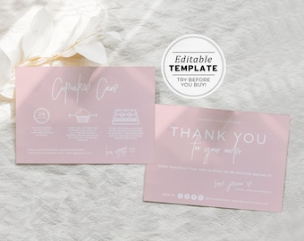 Blush Minimalist Business Cupcake Care and Thank You Card, Thank You Package Insert | EDITABLE TEMPLATE #051 #043
