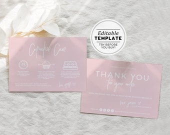 Blush Minimalist Business Cupcake Care and Thank You Card, Thank You Package Insert | EDITABLE TEMPLATE #051 #043