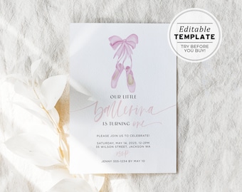 Minimalist Ballerina Birthday Party Invite Template | EDITABLE TEMPLATE #086