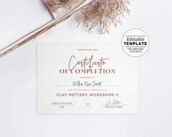 Ceramica Minimalist Certificate of Completion, Certificate of Appreciation Template | EDITABLE TEMPLATE #043 #070