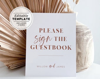 Wedding Guest Book Sign Printable, Please Sign Our Guest Book Sign Template, Wedding Guestbook Sign, Modern Table Signs #045