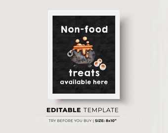 Halloween Non-Food Treats Sign Printable | EDITABLE TEMPLATE