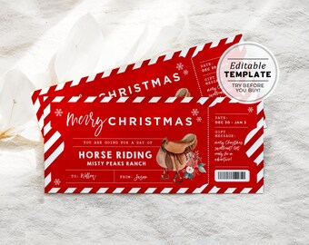 Printable Horse Riding Christmas Gift Voucher Template, Surprise Horse Riding Ticket Gift, Editable Christmas Coupon Template #082 #092